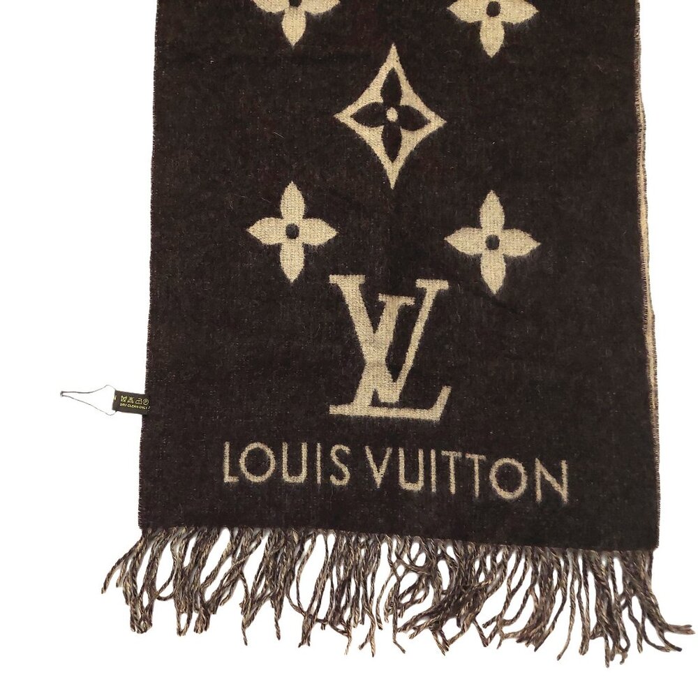 SOLD OUT LOUIS VUITTON Reykjavik Dark Brown & Tan Reversible Scarf Shawl VWT - Picture 4 of 14